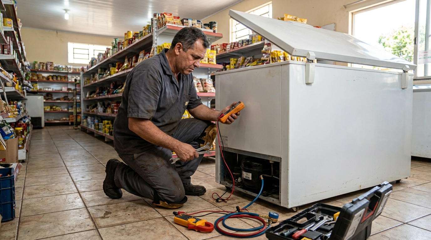 Troca de termostato de freezer em atendimento em Ponta Grossa‑PR